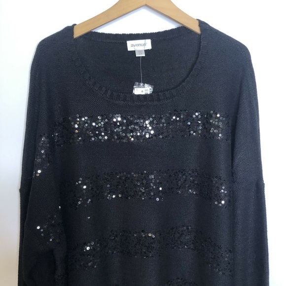 Avenue Plus Size 26/28 Knit Sweater Black Sequin - Picture 3 of 6